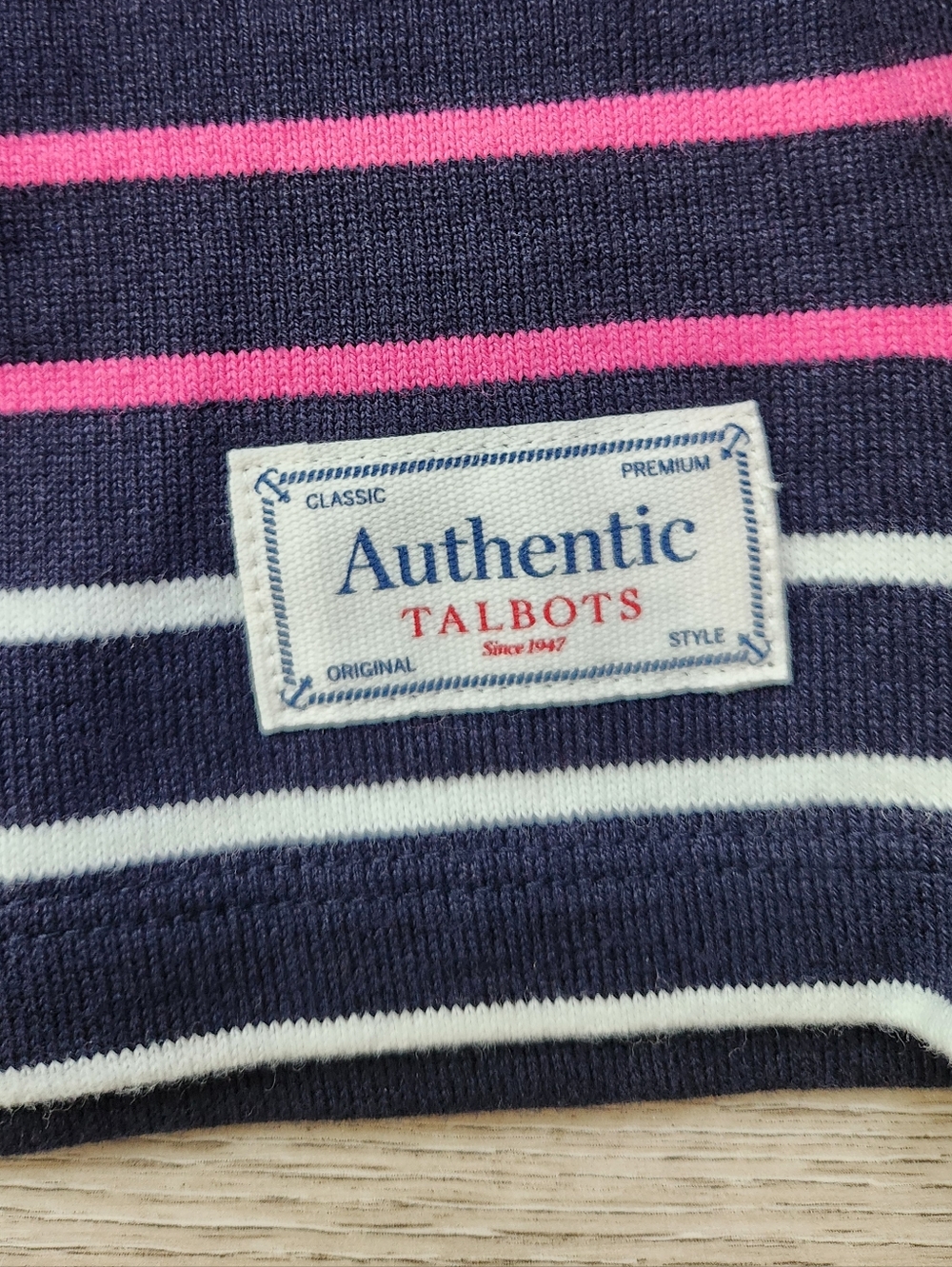 Talbots Navy Pink Authentic Tee Stripe Long Sleeve Cotton Shirt Womens Small Nwt - Picture 3 of 8